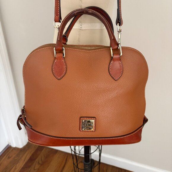 Dooney & Bourke Dome Tan/Brown Satchel Shoulder Bag Cross Body Pebbled Leather - Picture 2 of 12